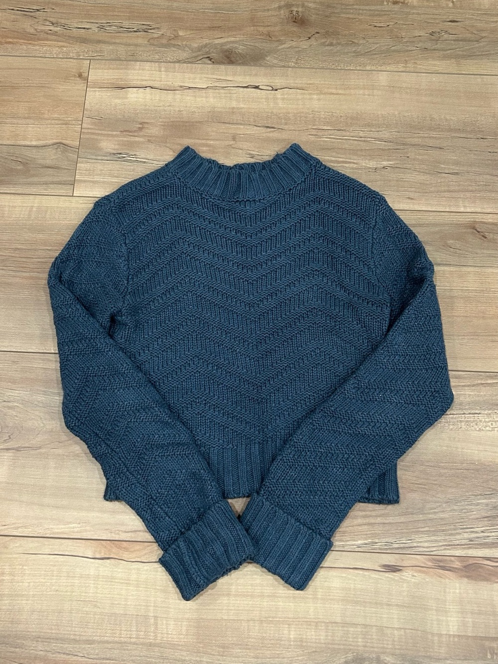 Dynamite Chevron Knit Turtleneck Sweater - Steel Blue
